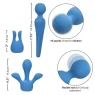 Kit vibrateur wand CALEXOTICS bleu avec manche flexible, 10 vitesses, étanche silicone pour massage intime