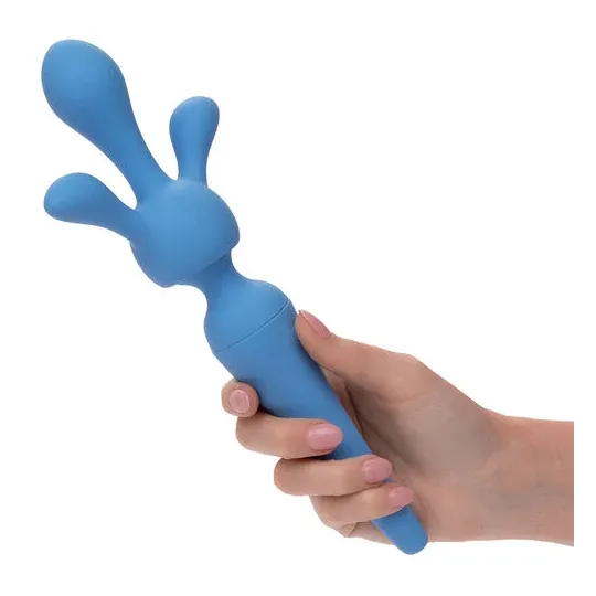 Kit vibrateur wand CALEXOTICS bleu avec manche flexible, 10 vitesses, étanche silicone pour massage intime