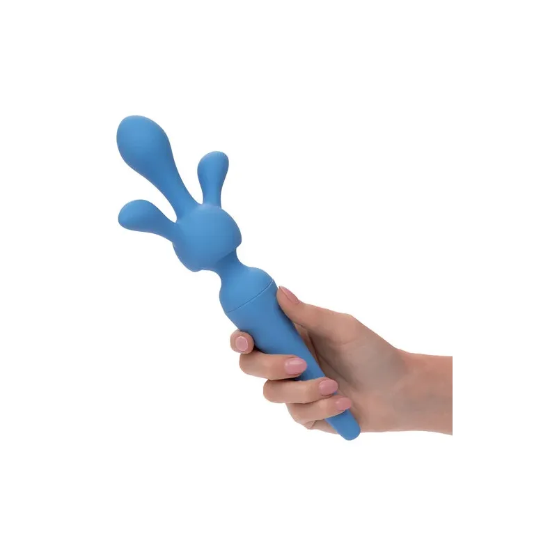 Kit vibrateur wand CALEXOTICS bleu avec manche flexible, 10 vitesses, étanche silicone pour massage intime