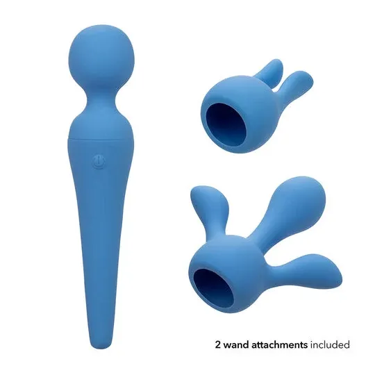 Kit vibrateur wand CALEXOTICS bleu avec manche flexible, 10 vitesses, étanche silicone pour massage intime