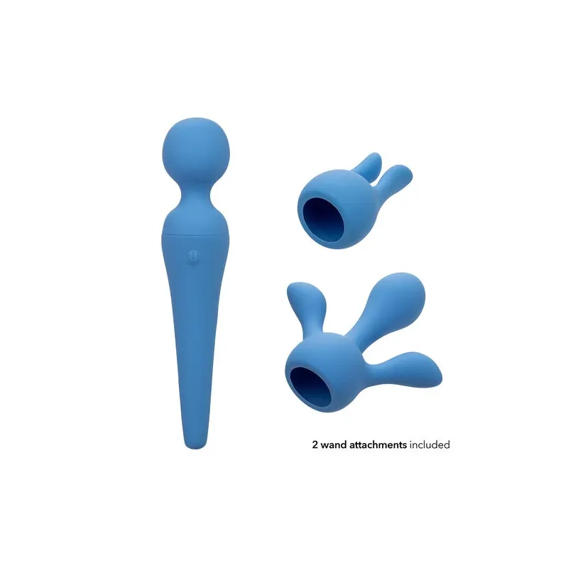 Kit vibrateur wand CALEXOTICS bleu avec manche flexible, 10 vitesses, étanche silicone pour massage intime