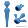 Kit vibrateur wand CALEXOTICS bleu avec manche flexible, 10 vitesses, étanche silicone pour massage intime