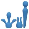 Kit vibrateur wand CALEXOTICS bleu avec manche flexible, 10 vitesses, étanche silicone pour massage intime