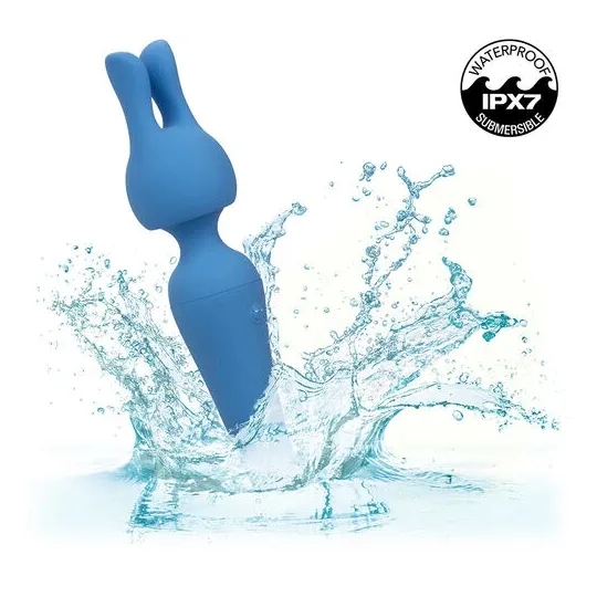 Kit vibrateur wand CALEXOTICS bleu avec manche flexible, 10 vitesses, étanche silicone pour massage intime