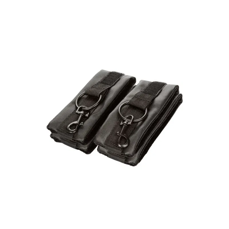 Gepolsterte verstellbare Hogtie-Fessel CALEXOTICS, Hand- und Fußfesseln aus schwarzem veganem Leder, Klettverschlüsse