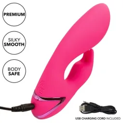 Rechargeable rabbit vibrator CALEXOTICS in fuchsia silicone – dual internal and external stimulation