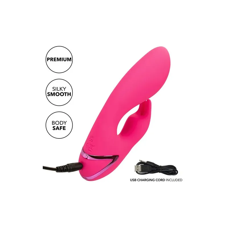 Vibrador conejo recargable CALEXOTICS de silicona fucsia – doble estimulación interna y externa