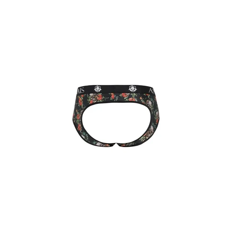 Slip bikini uomo Anais Men Power Jock con stampa teschio e rose, taglio glutei aperti, morbido modal