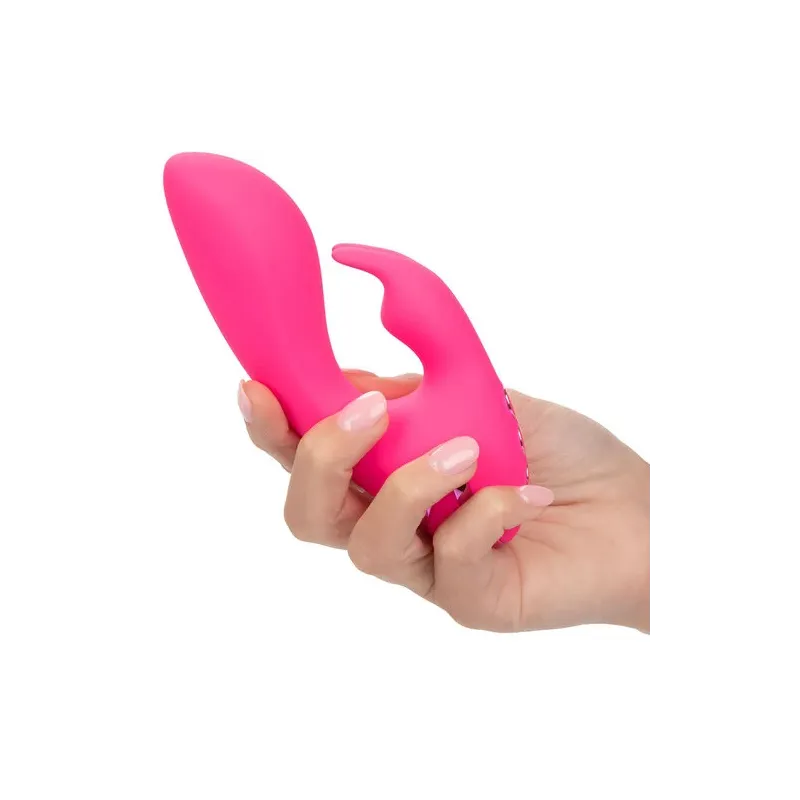 Vibrador conejo recargable CALEXOTICS de silicona fucsia – doble estimulación interna y externa