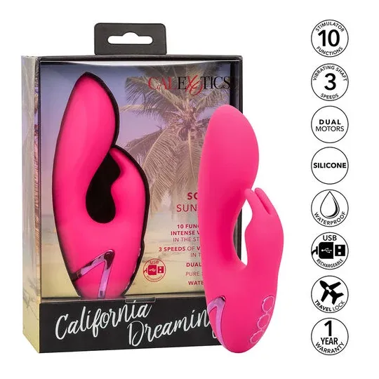 Vibrador conejo recargable CALEXOTICS de silicona fucsia – doble estimulación interna y externa