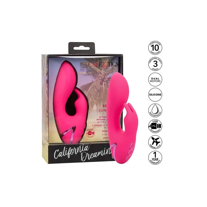 Vibrador conejo recargable CALEXOTICS de silicona fucsia – doble estimulación interna y externa