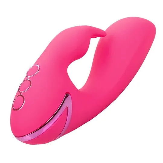Vibrador conejo recargable CALEXOTICS de silicona fucsia – doble estimulación interna y externa