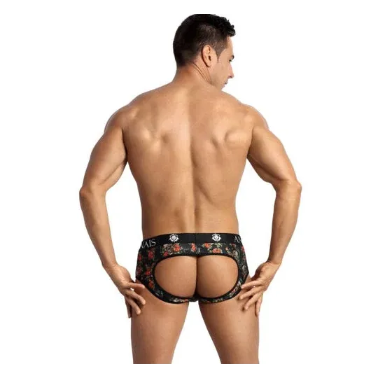 Slip bikini uomo Anais Men Power Jock con stampa teschio e rose, taglio glutei aperti, morbido modal