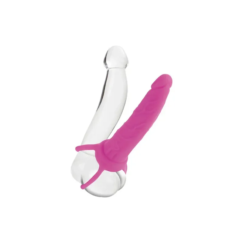 Pink double penetrator by Calexotics, silicone with adjustable testicle harness for dual pleasure.